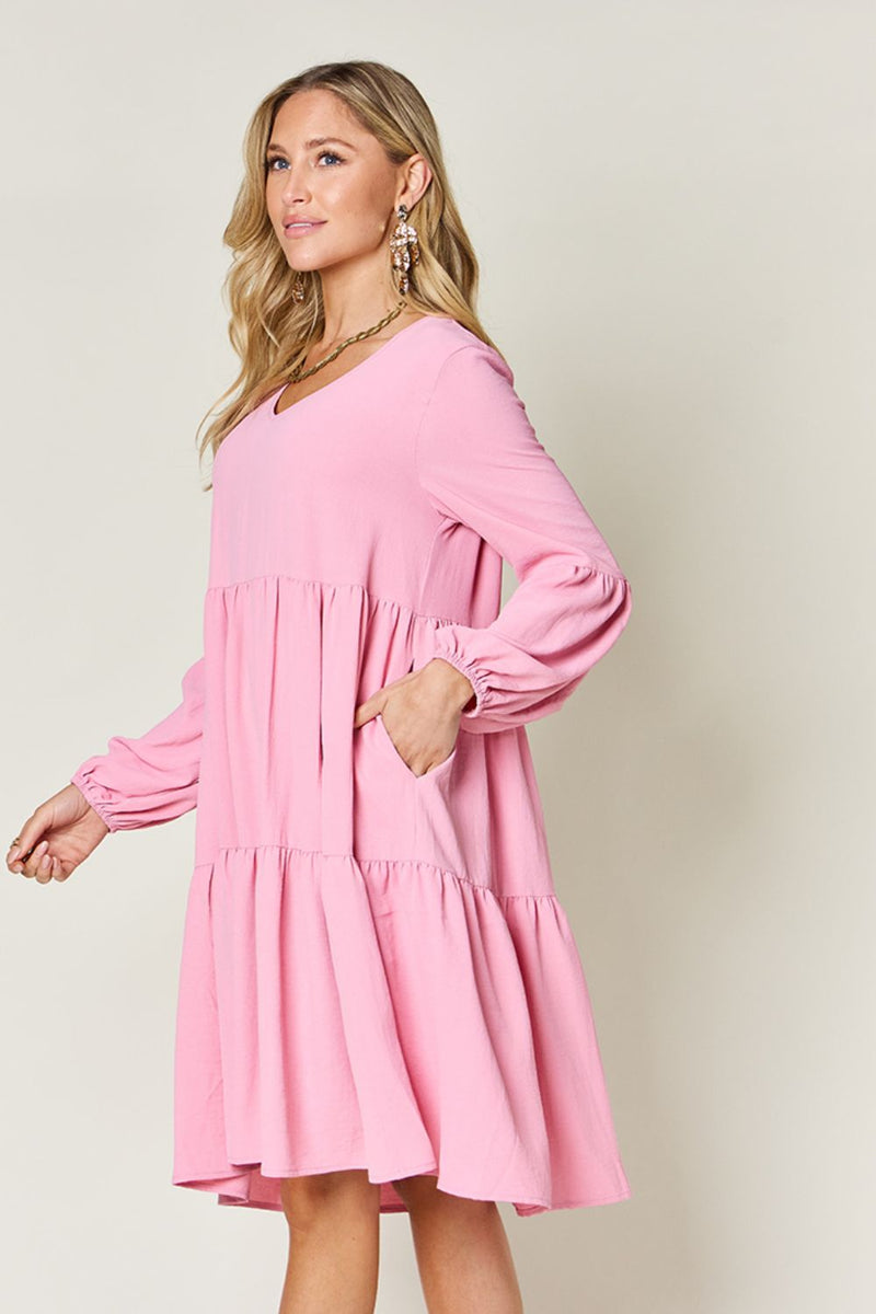 V-Neck Balloon Sleeves Sequin Detail Mini Dress main image 0