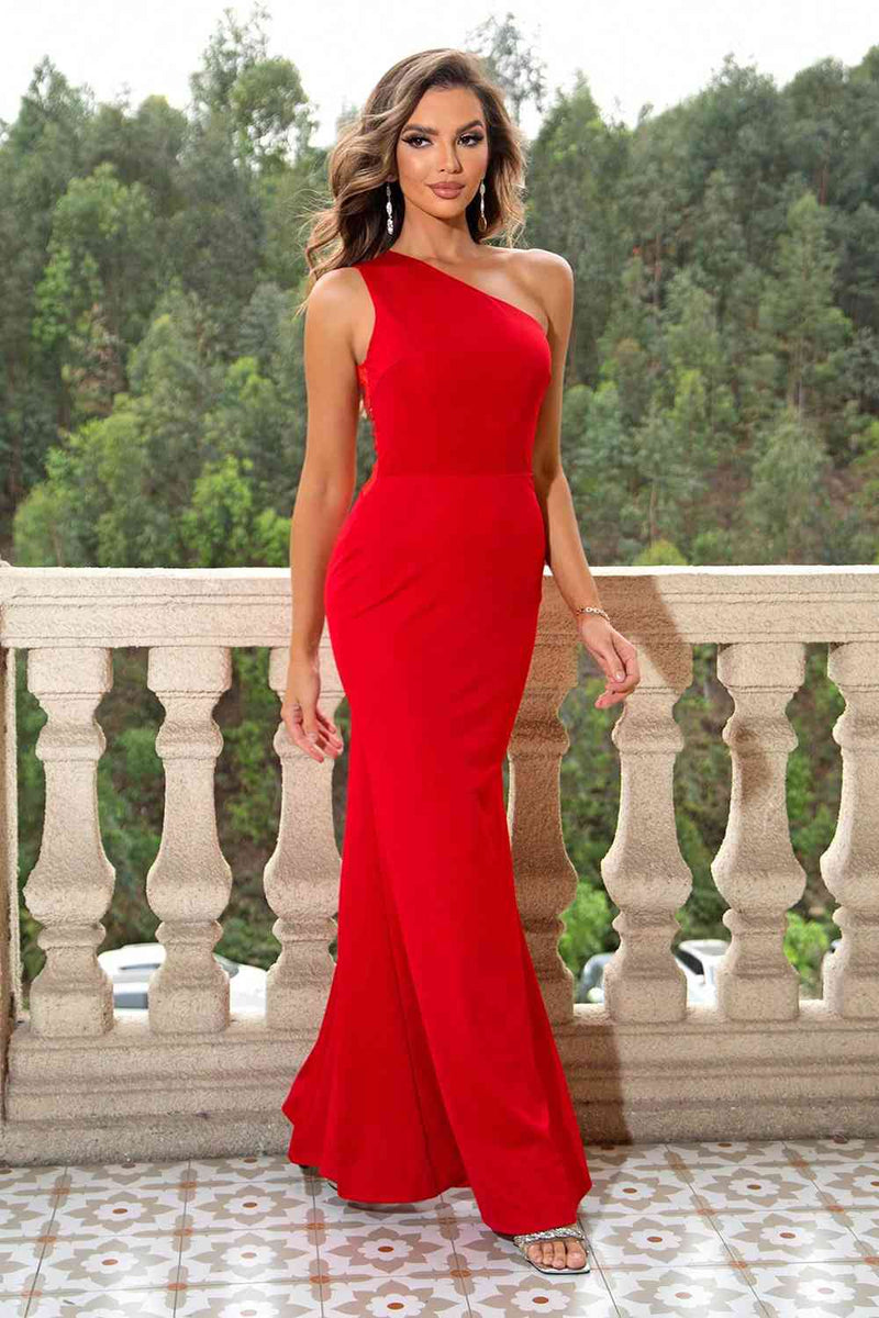One-Shoulder Sleeveless Maxi Dress La Boutique Dacula One-Shoulder Sleeveless Maxi Dress La Boutique Dacula
