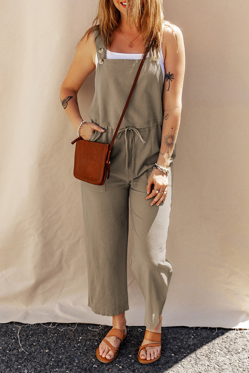 Drawstring Wide Strap Overalls with Pockets – La Boutique Dacula