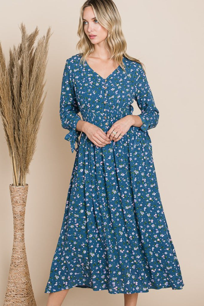 embroidered lantern sleeve tassel tie smock dress Lantern Sleeve Tie Dye Smock Dress – MS Designs Collection main image 1