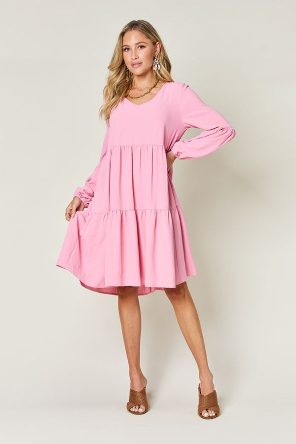 Aemi + Co Notched Balloon Sleeve Tiered Mini Dress main image 0