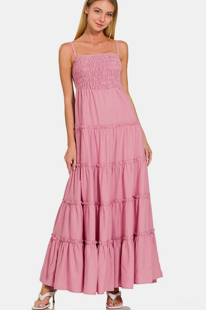 zenana maxi dresses Zenana Woven Smocked Tiered Cami Maxi Dress – La Boutique Dacula