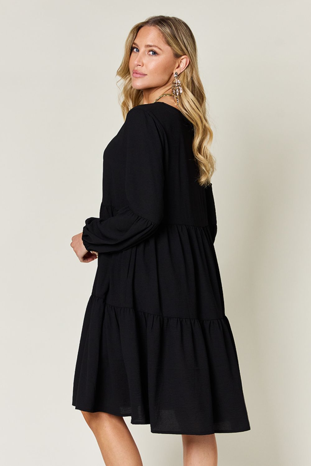 Tiered Corduroy Mini Dress with Balloon Sleeves