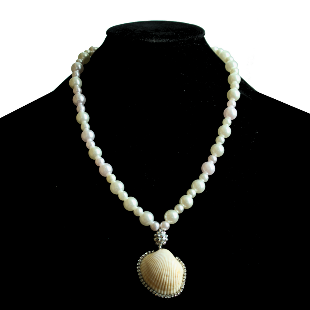 Mystic Tides Faux Pearl, Sphere Charm & Rhinestone Embellished Seashell Pendant Necklace