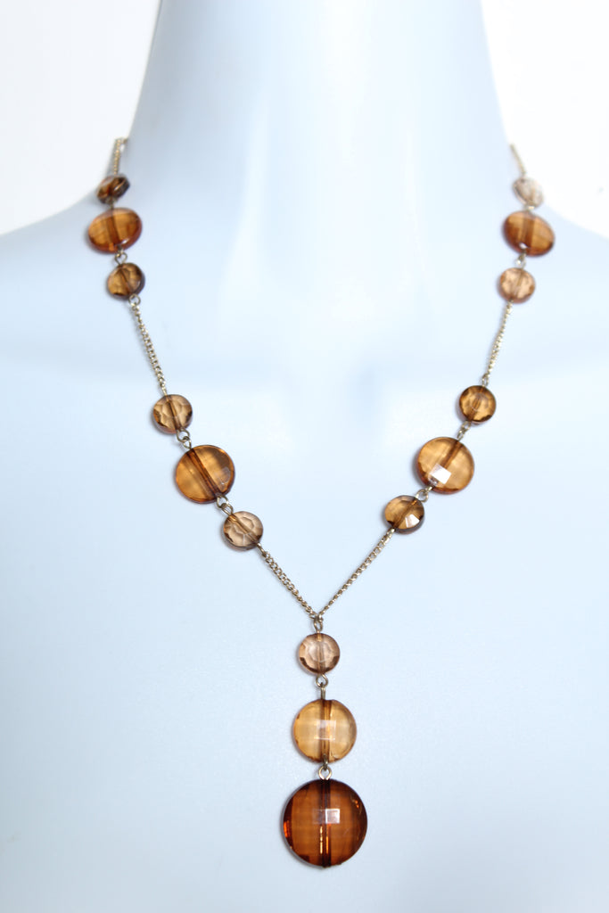 Gold Chain Brown Flat Bead Necklace