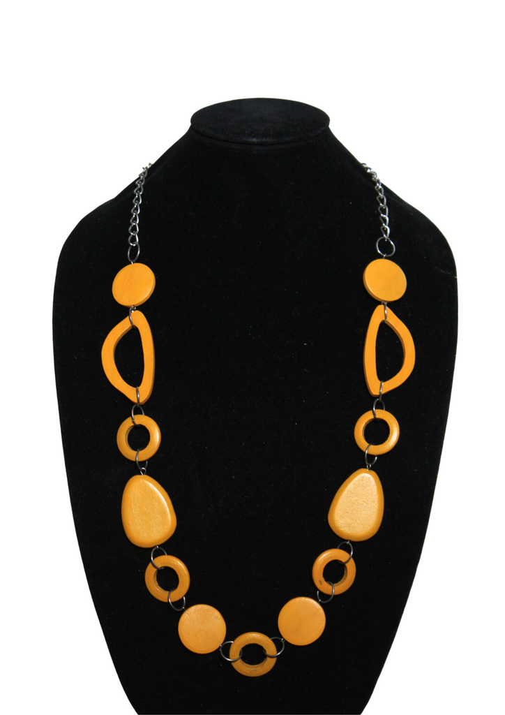 Art Deco Tan Orange Long Chain Necklace