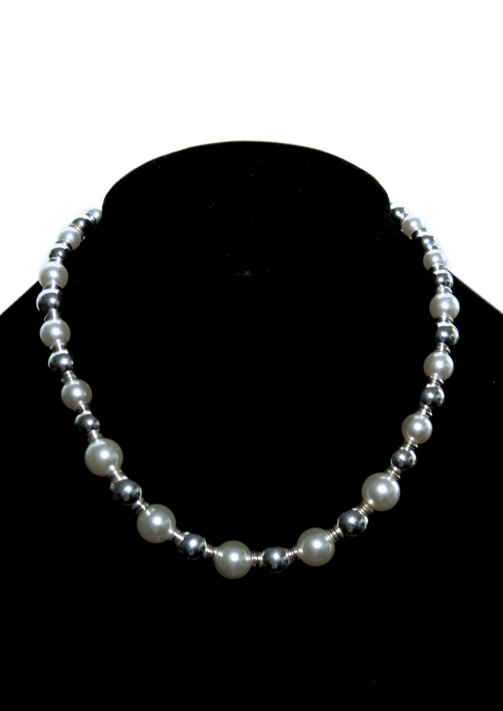Faux Pearl Silver Bead Collar Necklace