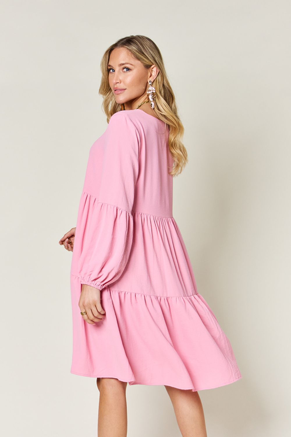 V-Neck Balloon Short Sleeve Dress