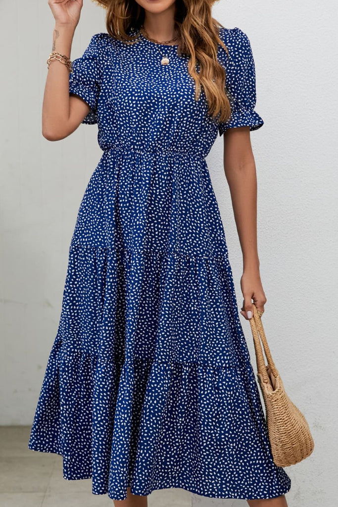 Polka Dot Short Flounce Sleeve Tiered Midi Dress – La Boutique Dacula