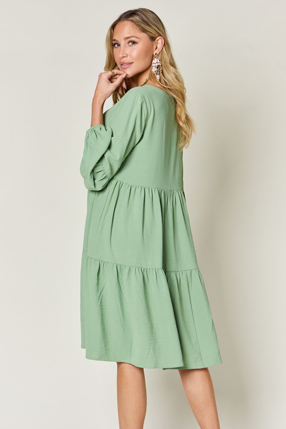Aemi + Co Notched Balloon Sleeve Tiered Mini Dress main image 1
