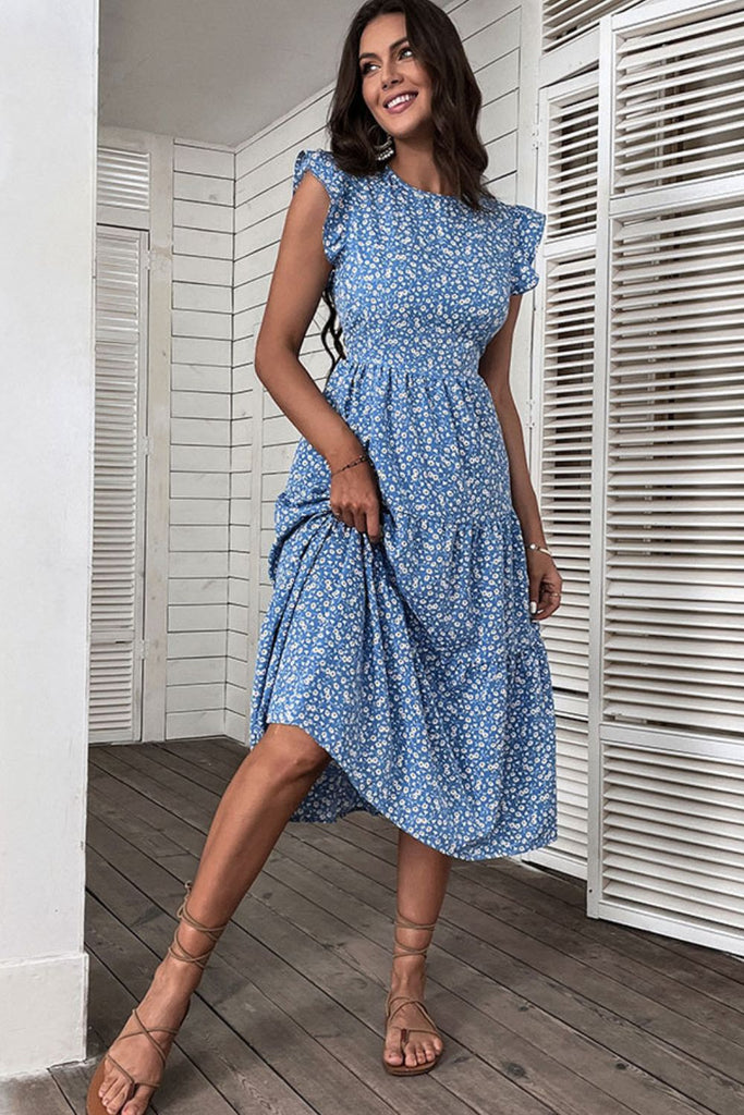Ditsy Floral Butterfly Sleeve Midi Dress