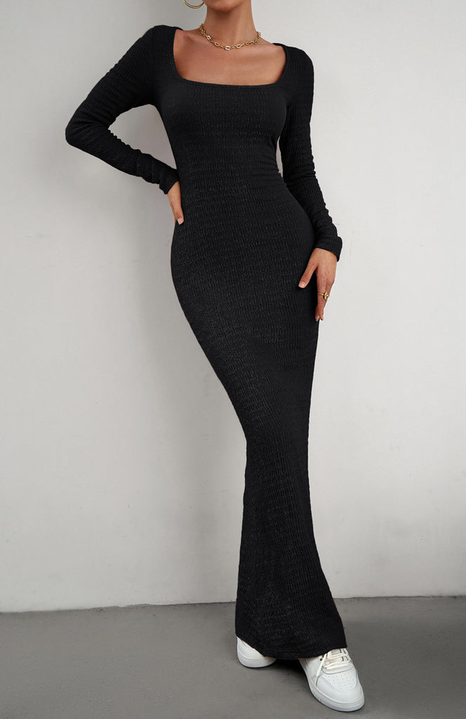long sleeve square neck bodycon dress Long Sleeve Square Neck Maxi Bodycon Dress – La Boutique Dacula