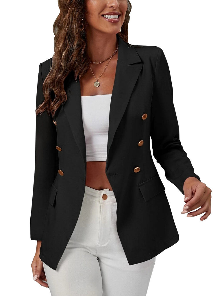Women's Outerwear Casual Blazer Slim Fit Double Breasted Work Office Blazer Solid Button Coat