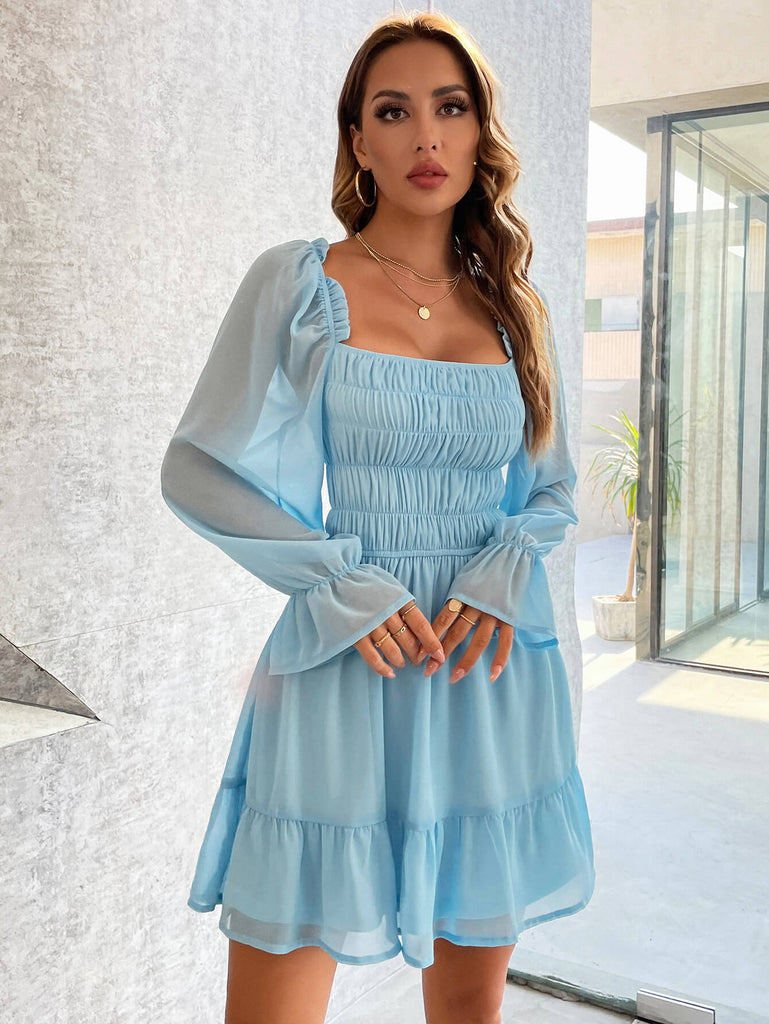 women's smocked ruffle hem long sleeve dress Smocked Ruffle Hem Mini Dress – La Boutique Dacula