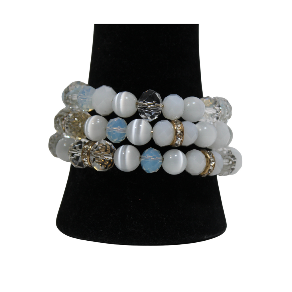 Classic Triple Beaded White and Blue Bracelet for Women