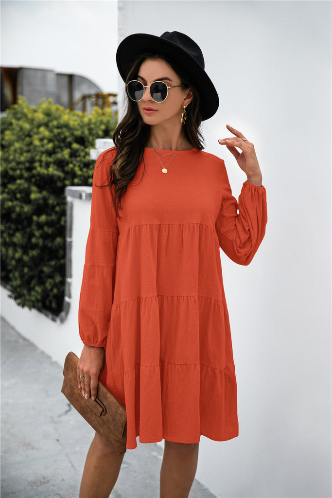 long sleeve tiered smock dress Puff Sleeve Tiered Swing Dress – La Boutique Dacula