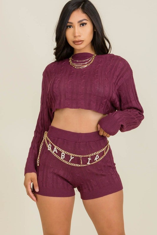 Two-piece Crop Pullover Shorts Set