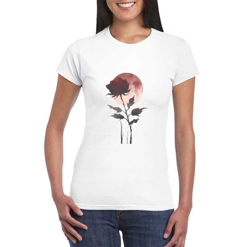 Women's Rose Flower Moon Graphic Design Cotton T-Shirt