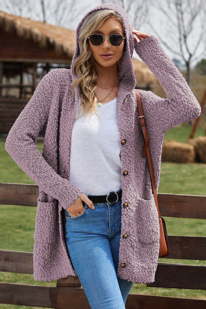 Popcorn knit hooded sweater hotsell