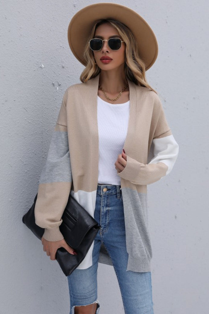 Color Block Drop Shoulder Sweater Cardigan