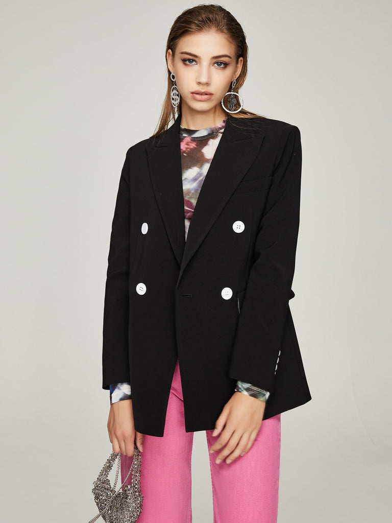 Women's Outerwear Solid V-neck Slim Fashion Lapel Loose Blazer Coat