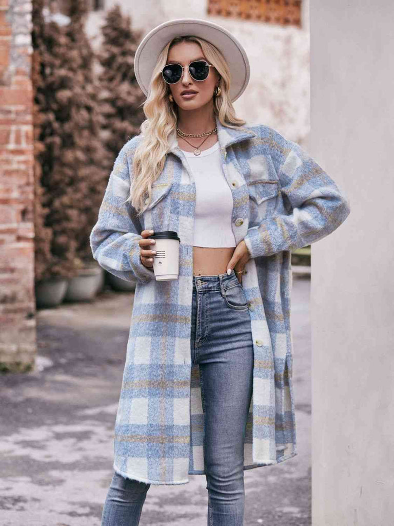 Plaid Dropped Shoulder Slit Coat – La Boutique Dacula Plaid Dropped Shoulder Slit Coat – La Boutique Dacula