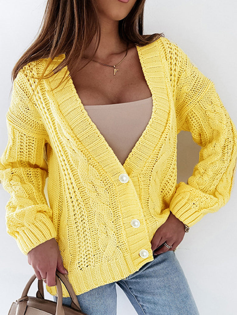 Cable-Knit Button Up Cropped Cardigan