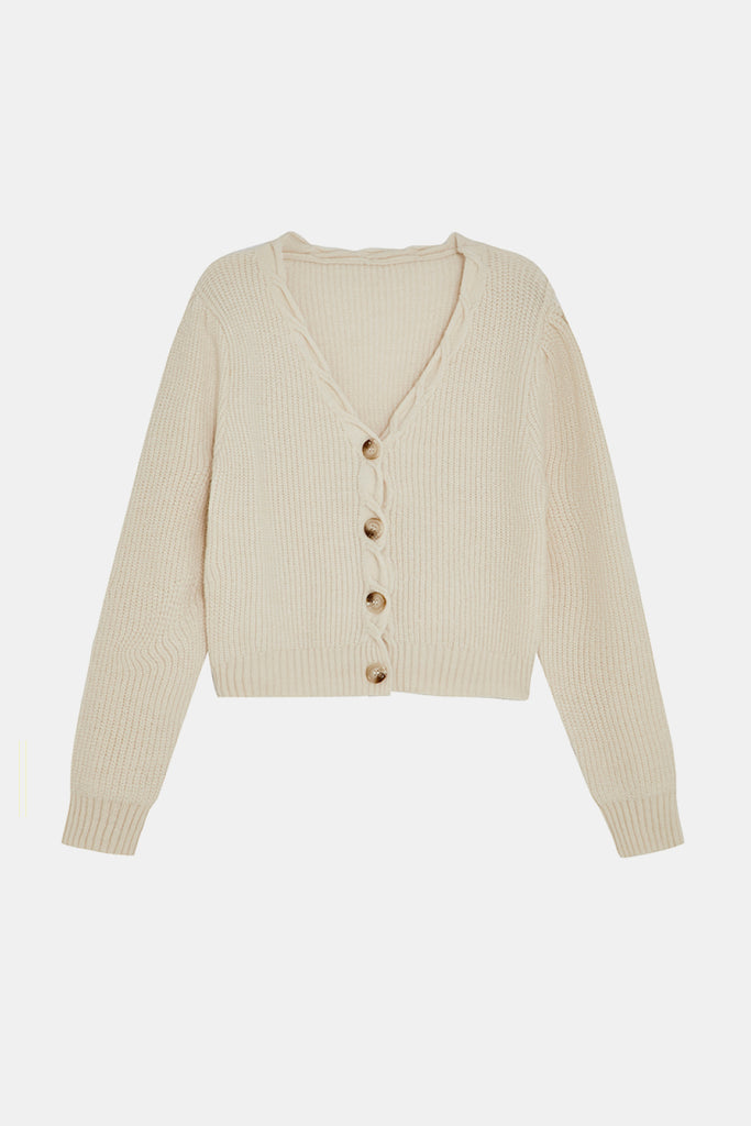 Cable-Knit V-Neck Button Front Cardigan