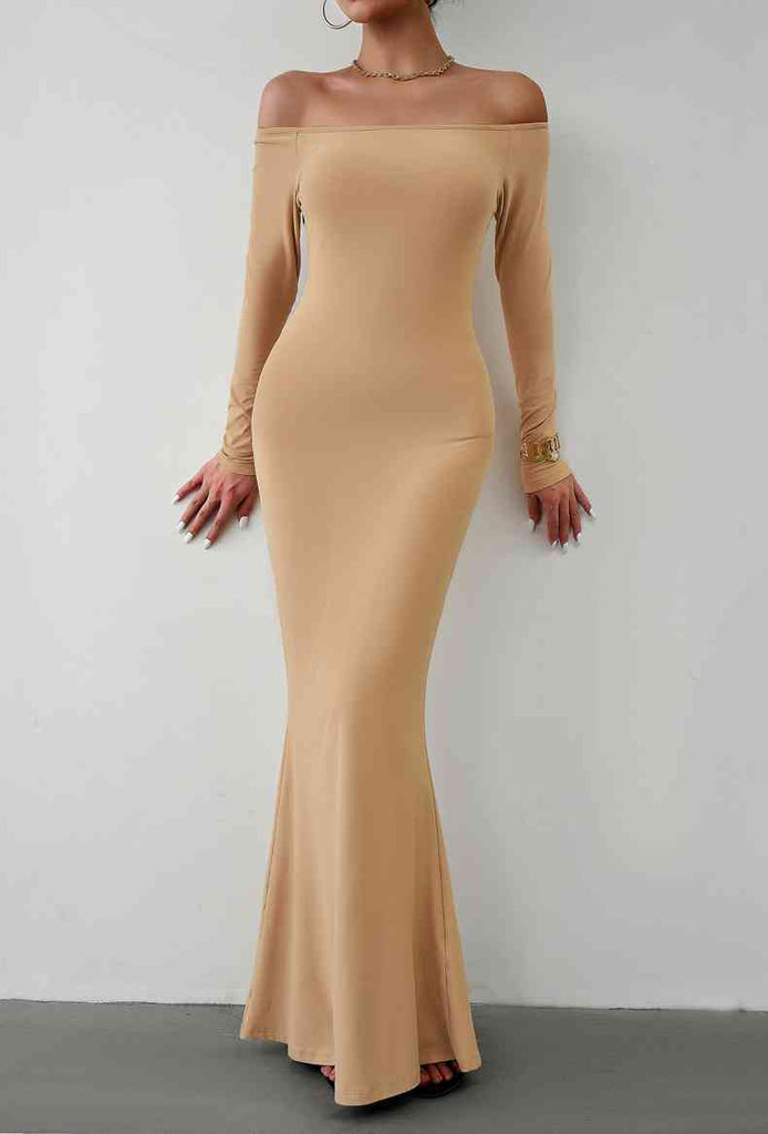 Off-Shoulder Long Sleeve Maxi Dress  La Boutique Dacula