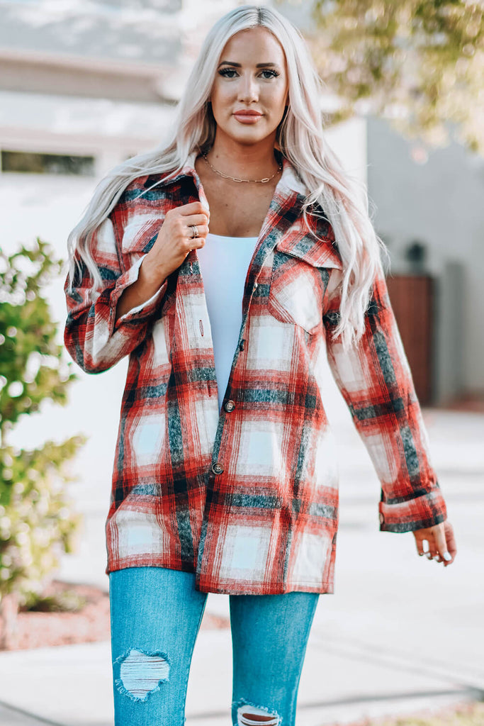 Plaid Button Up Shirt Jacket with Pockets – La Boutique Dacula