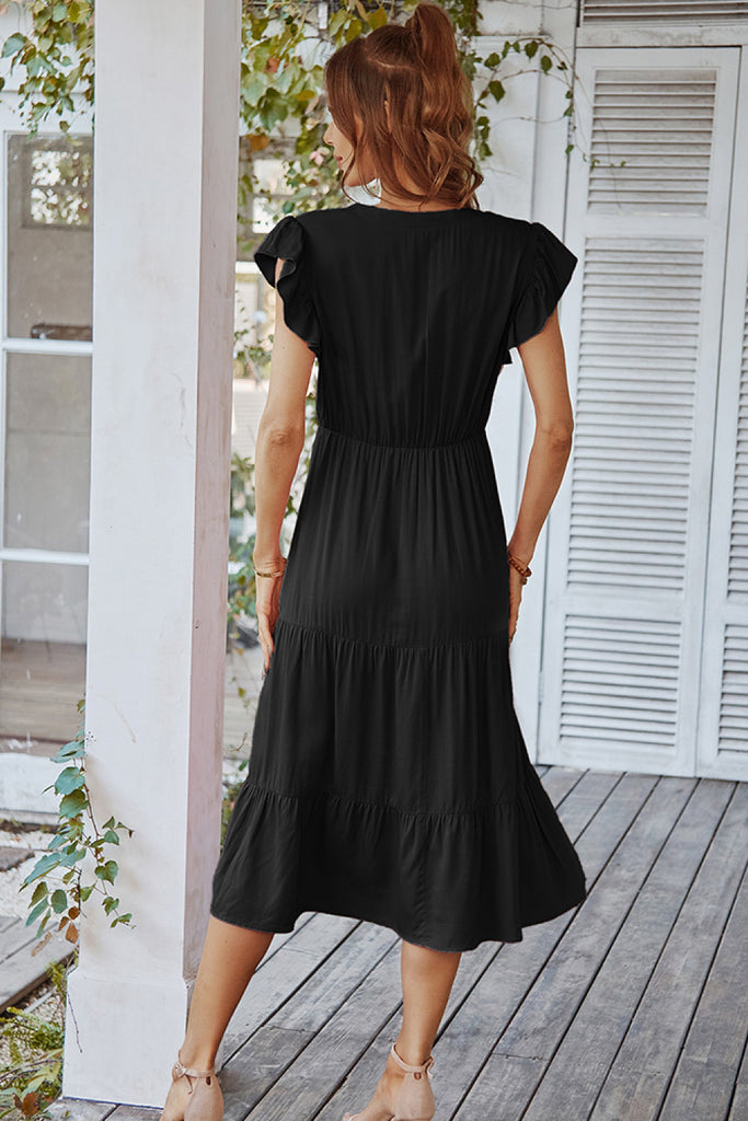 Flutter Sleeve Tiered Midi Dress – La Boutique Dacula