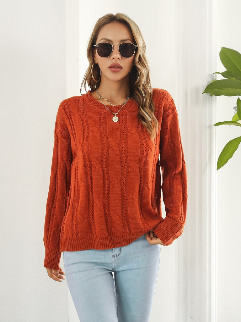 Women's Sweater Cable Knit Tunic Loose Crewneck Long Sleeve Elegant Sweater
