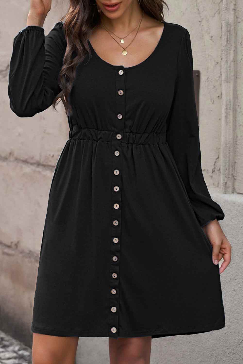Double Take Scoop Neck Empire Waist Long Sleeve Magic Dress