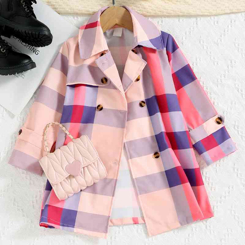 Plaid Lapel Collar Long Sleeve Coat