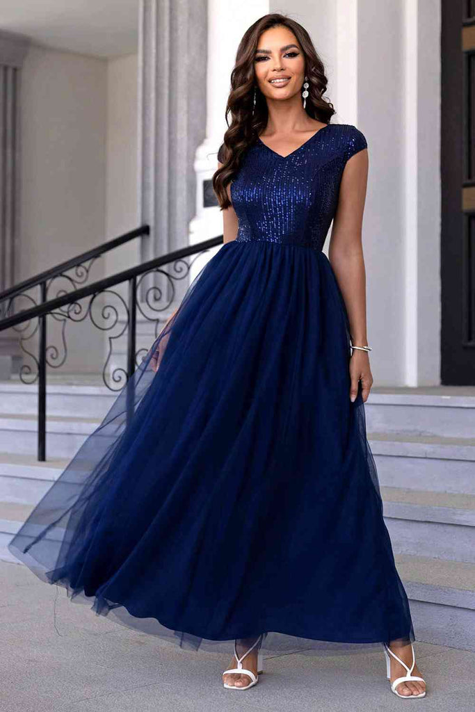 boutique sequin & mesh maxi dress GLS by Gloria GL3356 Women's Formal Evening & Wedding Guest Dress - Yellow