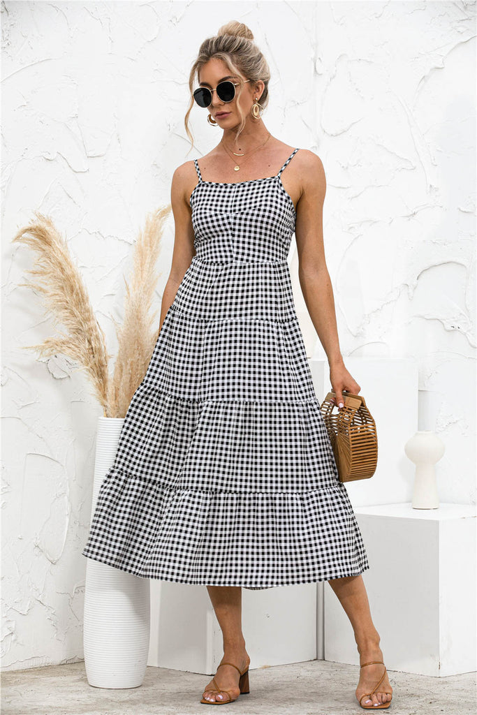 Gingham Backless Tiered Dress – La Boutique Dacula