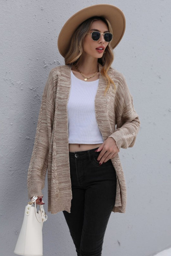 Cable Knit Trim Open Front Cardigan