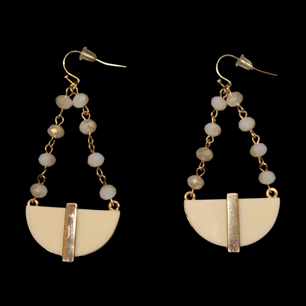 Women's Stylish Gold Creamy White Pearl Hook Earrings