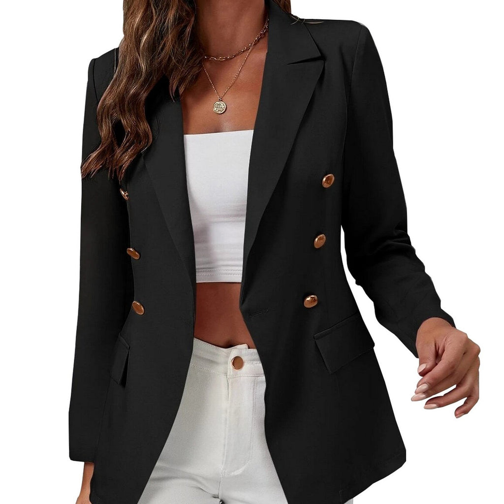 Women's Outerwear Casual Blazer Slim Fit Double Breasted Work Office Blazer Solid Button Coat
