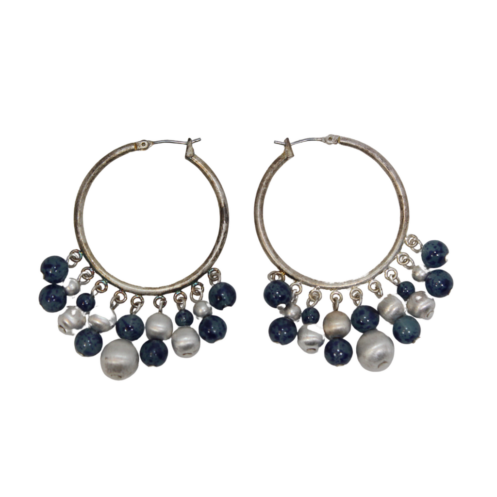 Classy Blue and White Pearl Hoop Earrings for Women