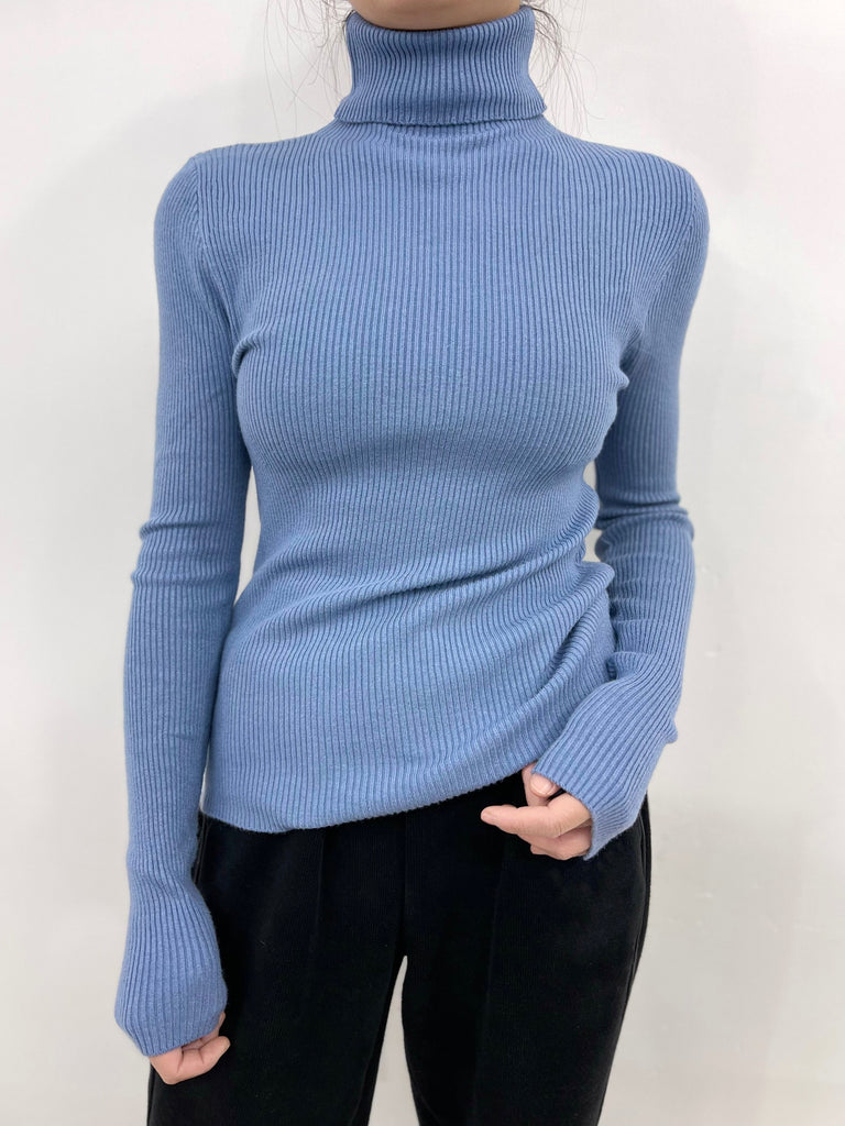 Women's Sweater Turtleneck Solid Ribbed Long Sleeve Slim Pullover Knit Tops