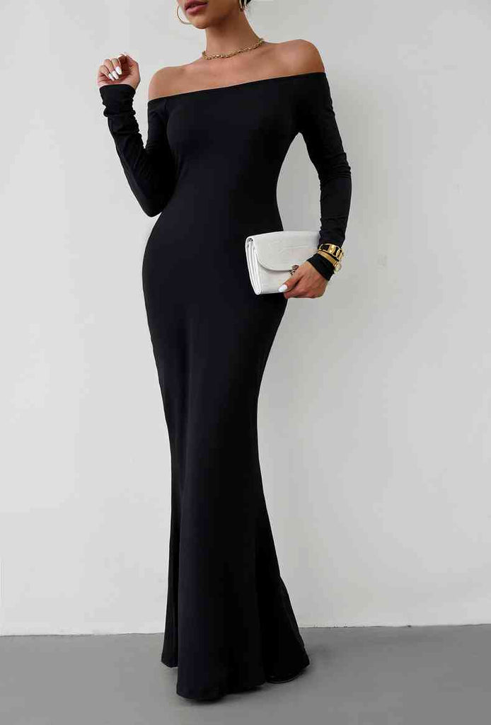 Off-Shoulder Long Sleeve Maxi Dress La Boutique Dacula Off-Shoulder Long Sleeve Maxi Dress La Boutique Dacula