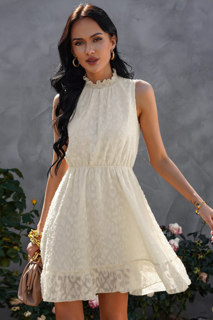 Sleeveless Ruffle Hem Mini Lace Dress