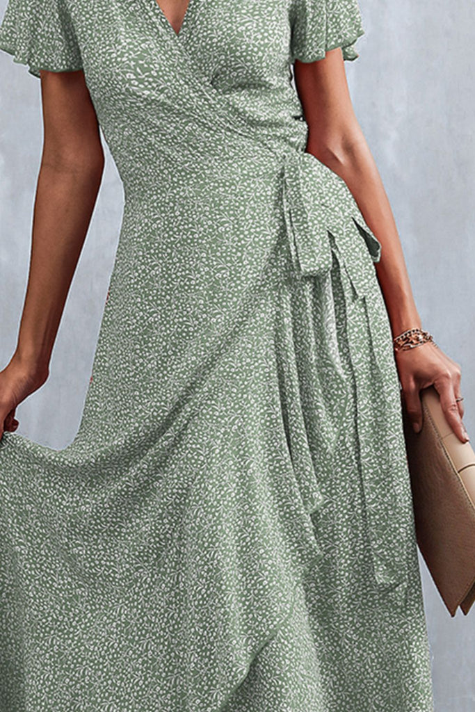 Surplice Neck Swiss Dot Tie Belt Layered Dress – Vogue To Vintage Boutique,  LLC