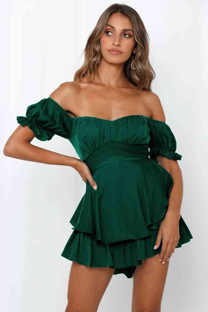 Off Shoulder Flounce Sleeve Romper