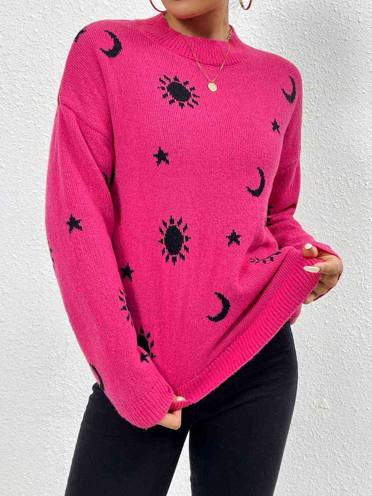 Patterned Drop Shoulder Sweater