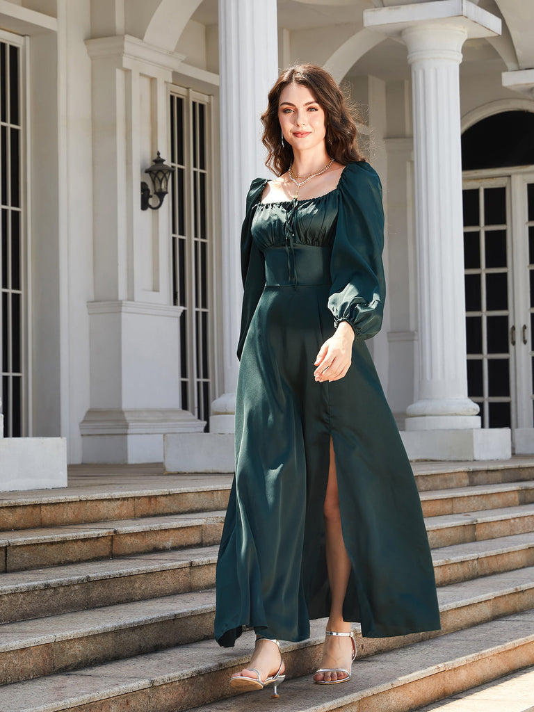 Square Neck Puff Sleeve High Slit Maxi Dress – La Boutique Dacula