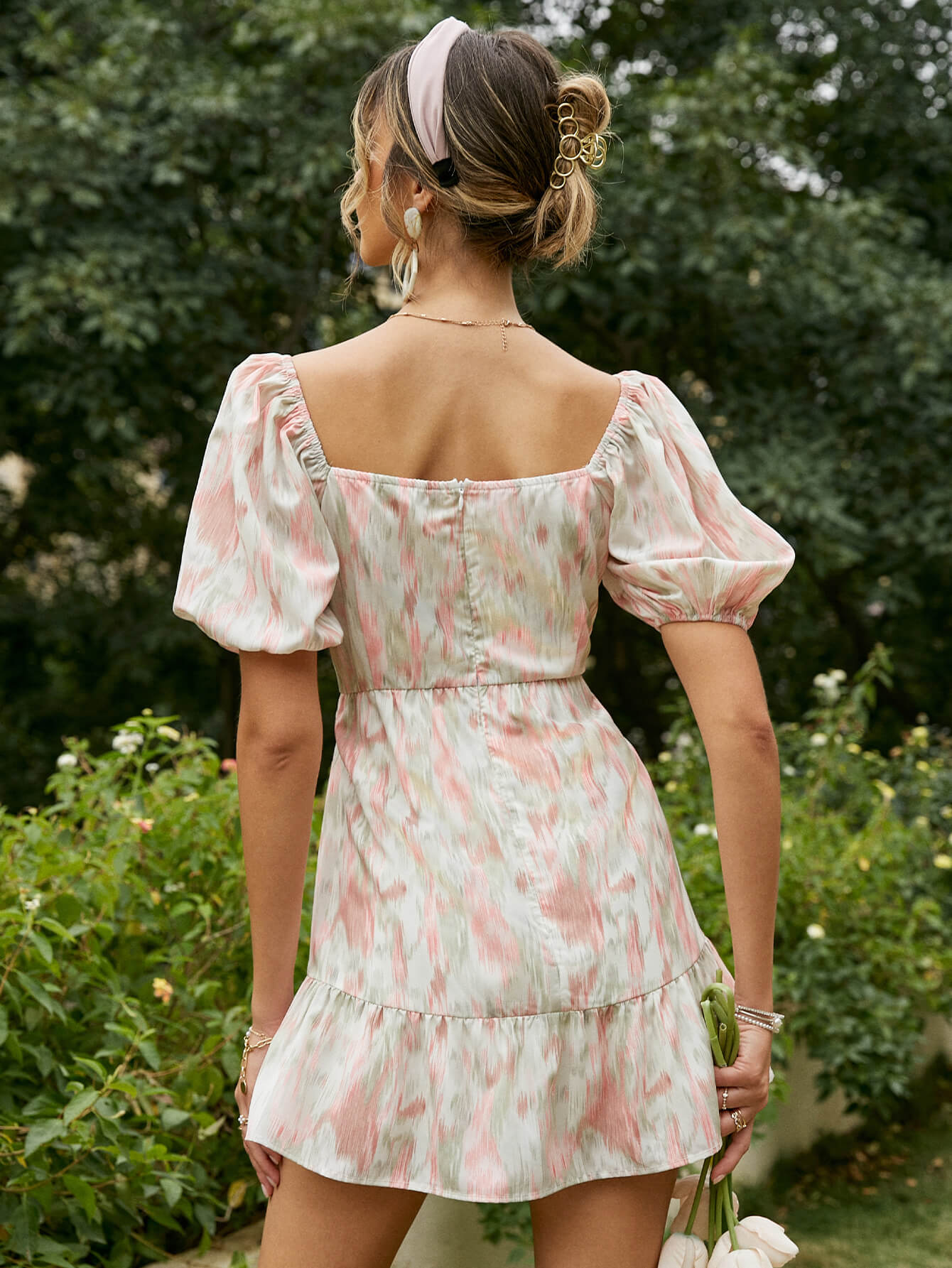 Puff Sleeve Cutout Dress