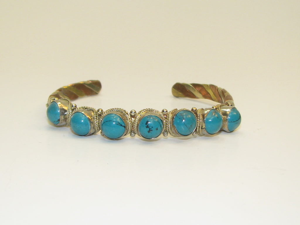 Indian Bead Turquoise Brass Bracelet (Handmade in India)