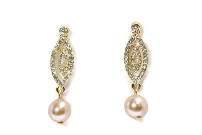 Rhinestone Pink Faux Pearl Dangle Earrings
